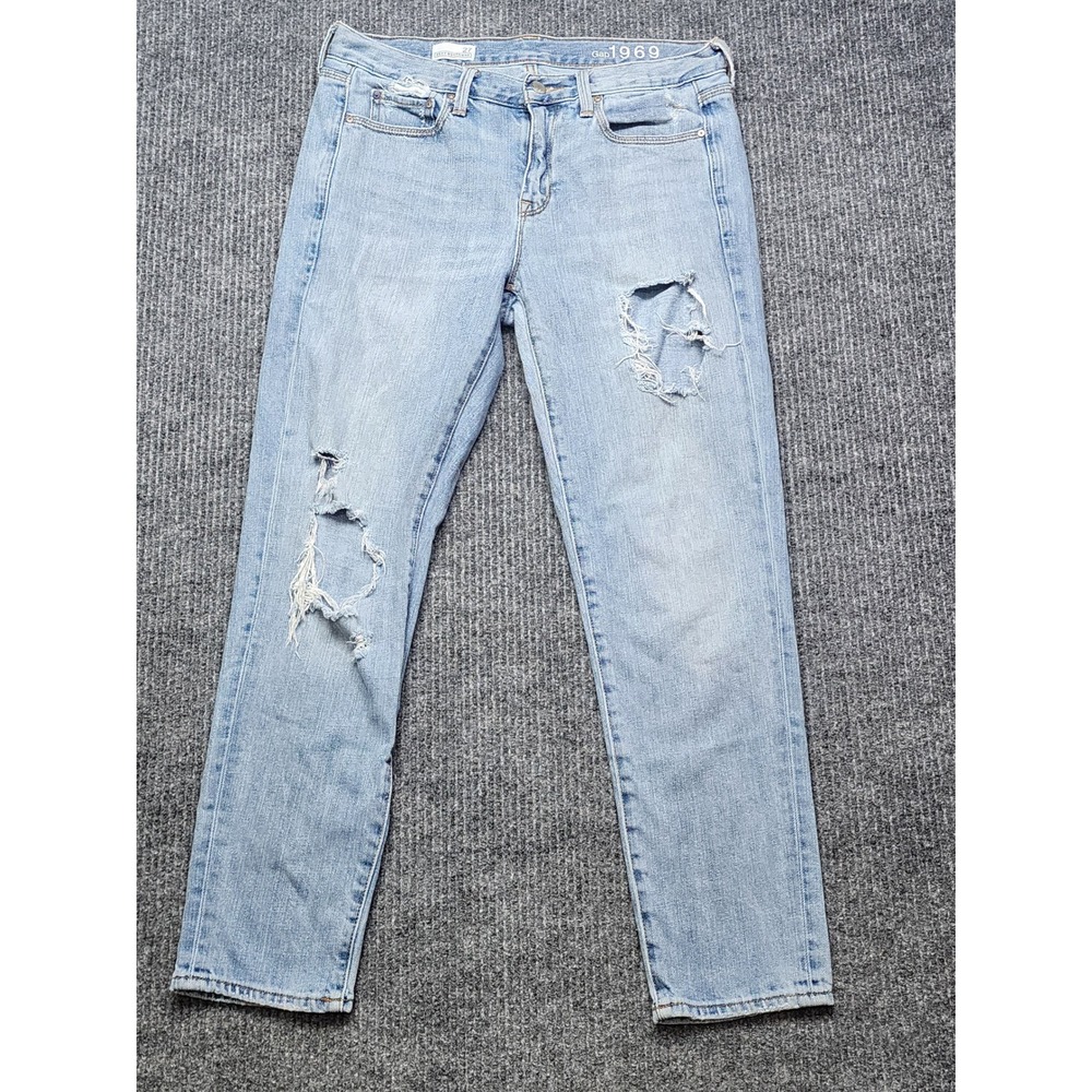 Gap 1969 Sexy Boyfriend Distressed Jeans Light Wash Size 27 Cotton Denim